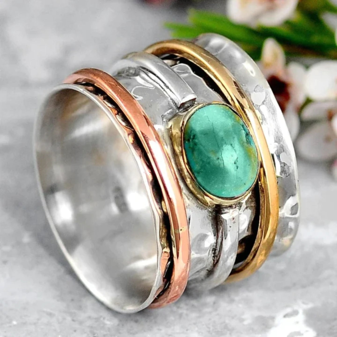 Vintage Ring i Guld og Sølv med Turquoise